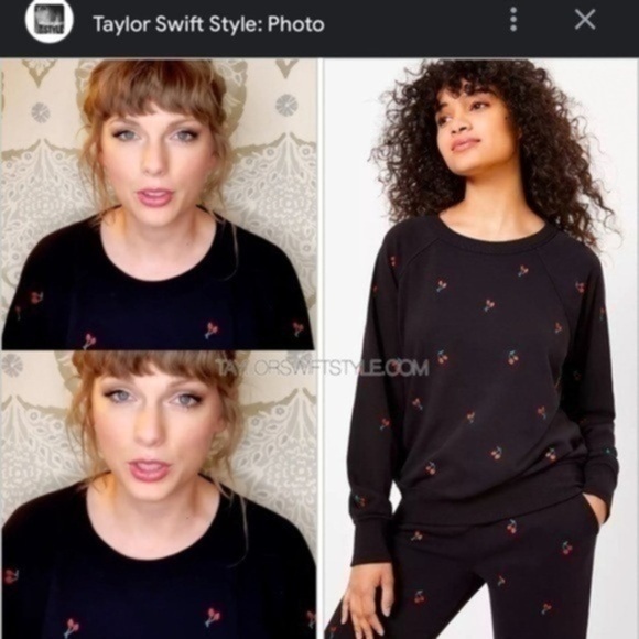 Lou & Grey as inTaylor Swift Loft Cherry Terry Embroidered Crew shirt size M y2k - Picture 1 of 10